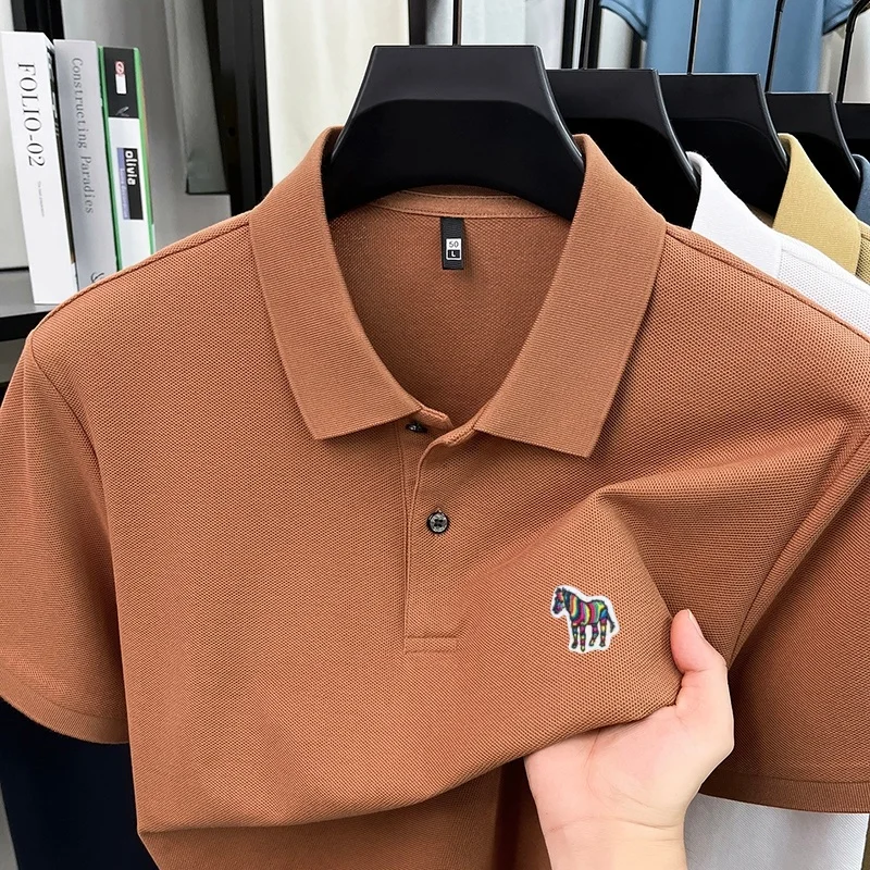 Herren Sommer Baumwolle 100% Poloshirt, Besticktes Kurzarm-T-Shirt mit Kragen, Business Casual Atmungsaktive Herrenbekleidung Oberteile – Detail 12