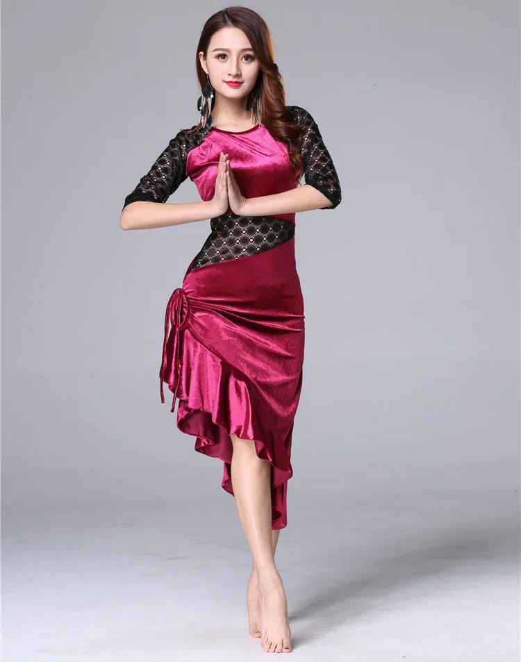 New Women Dance Wear Ballroom Dress Samba Costume Sexy Party Dresses Floral Lace One-piece Latin Dress