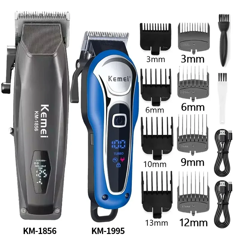 Máquina de Cortar Cabelo Kemei Km-1995Km-1856Km-3382, Cortador de Cabelo para Homens, Máquina de Corte Sem Fio Recarregável