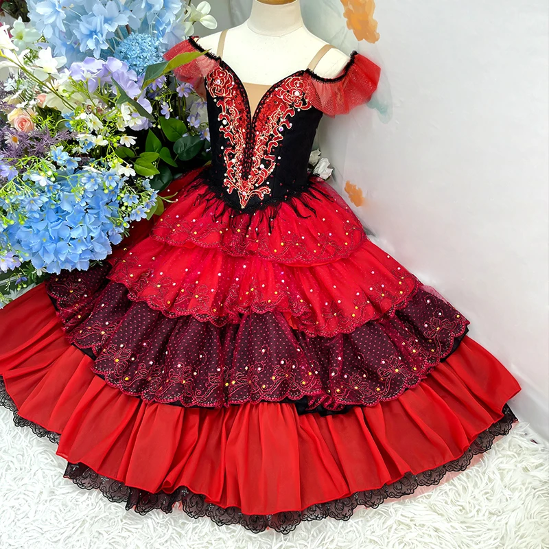 Tutu de Ballet professionnel Kitri Don Quichotte, Costume de ballerine espagnole sur mesure pour spectacles superbes, Tutu romantique