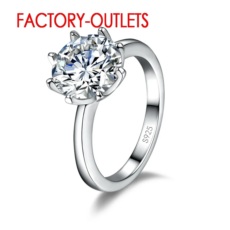 Genuine 925 Sterling Silver Engagement Ring Romantic Fashion Jewelry Cubic Zirconia Prong Setting Women Girls  Wholesale