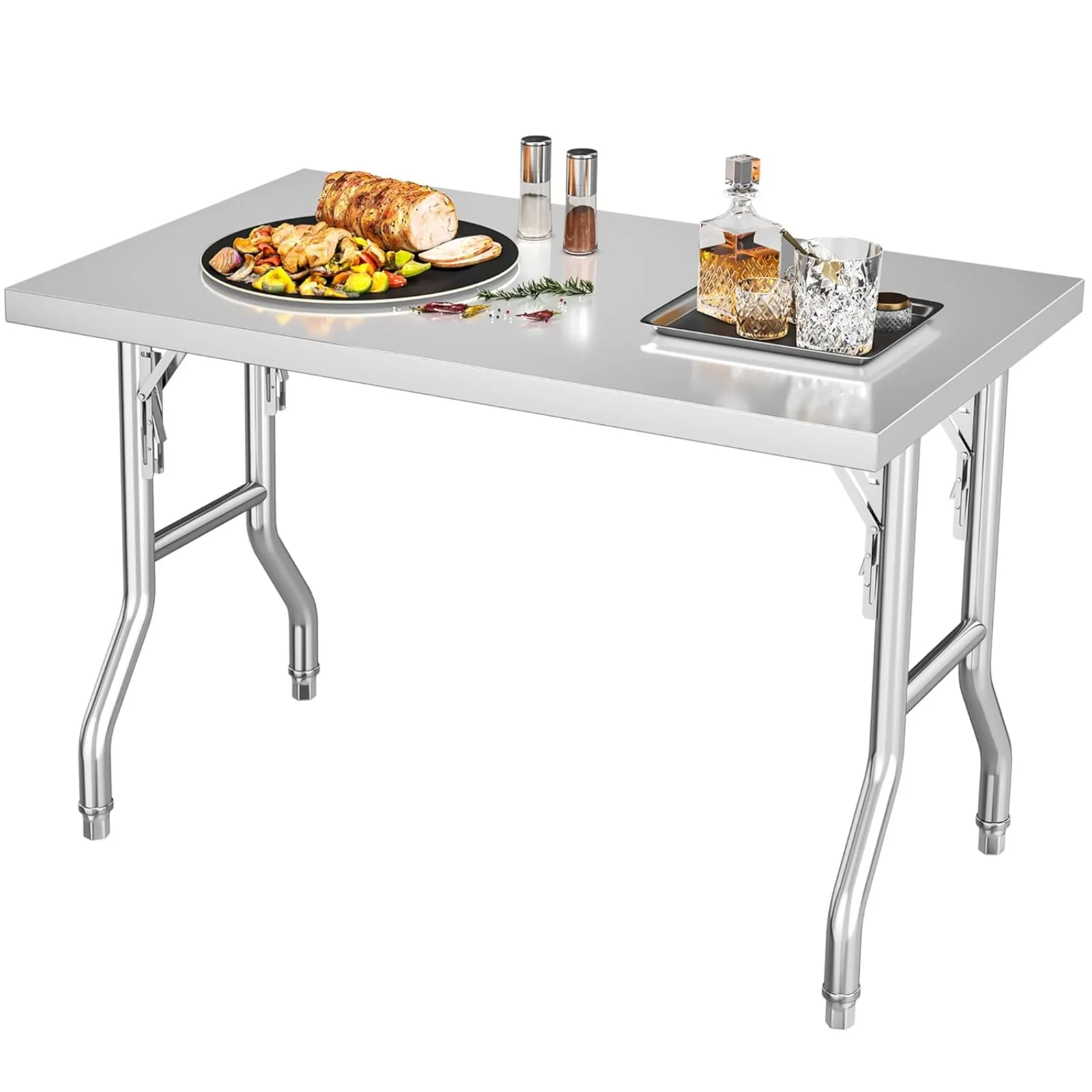 

US 48" X 24" Stainless Steel Folding Table, NSF Folding Commercial Prep Table, Foldable Stainless Steel Work