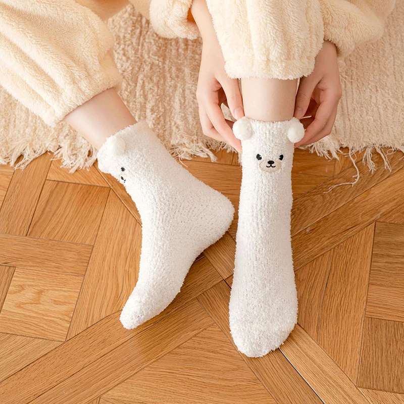 Frauen Winter Warme Flauschige Socken Hause Boden Schlaf Kawaii 3D Bär Niedlichen Tier Dicke Fleece Fuzzy Socke Japanische Mode Koreanischen Stil – Detail 8