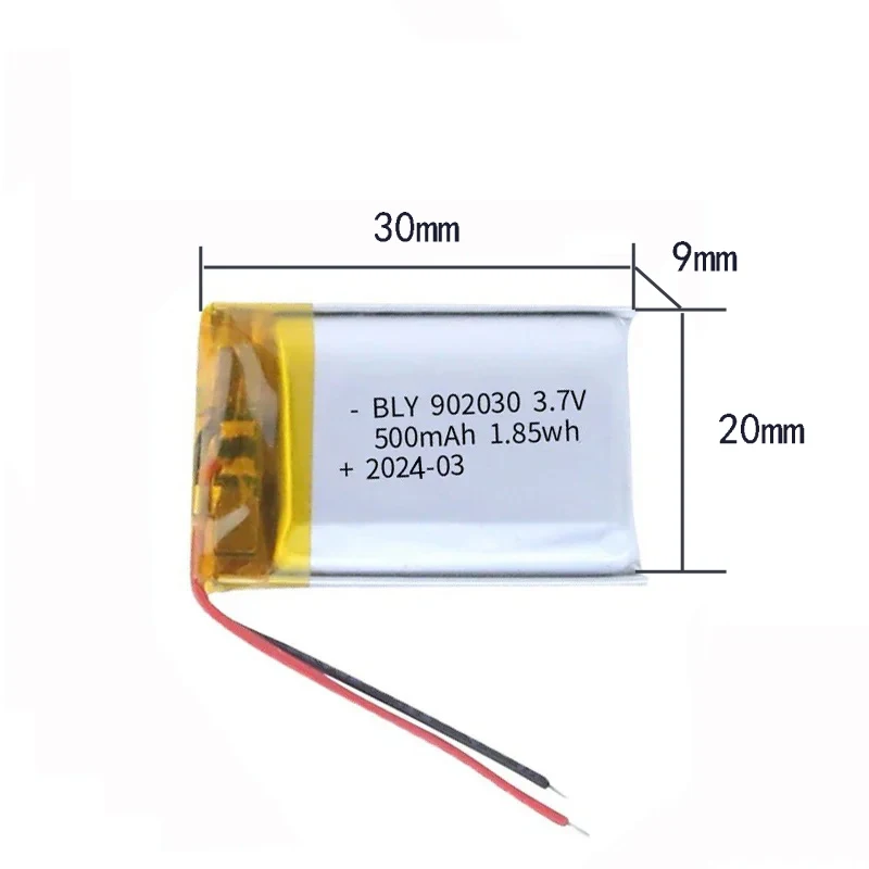 Bateria recarregável do lítio-íon do polímero, 3.7v, 500mah, para luzes conduzidas, oradores do bluetooth, mp5, vara do selfie, 902030