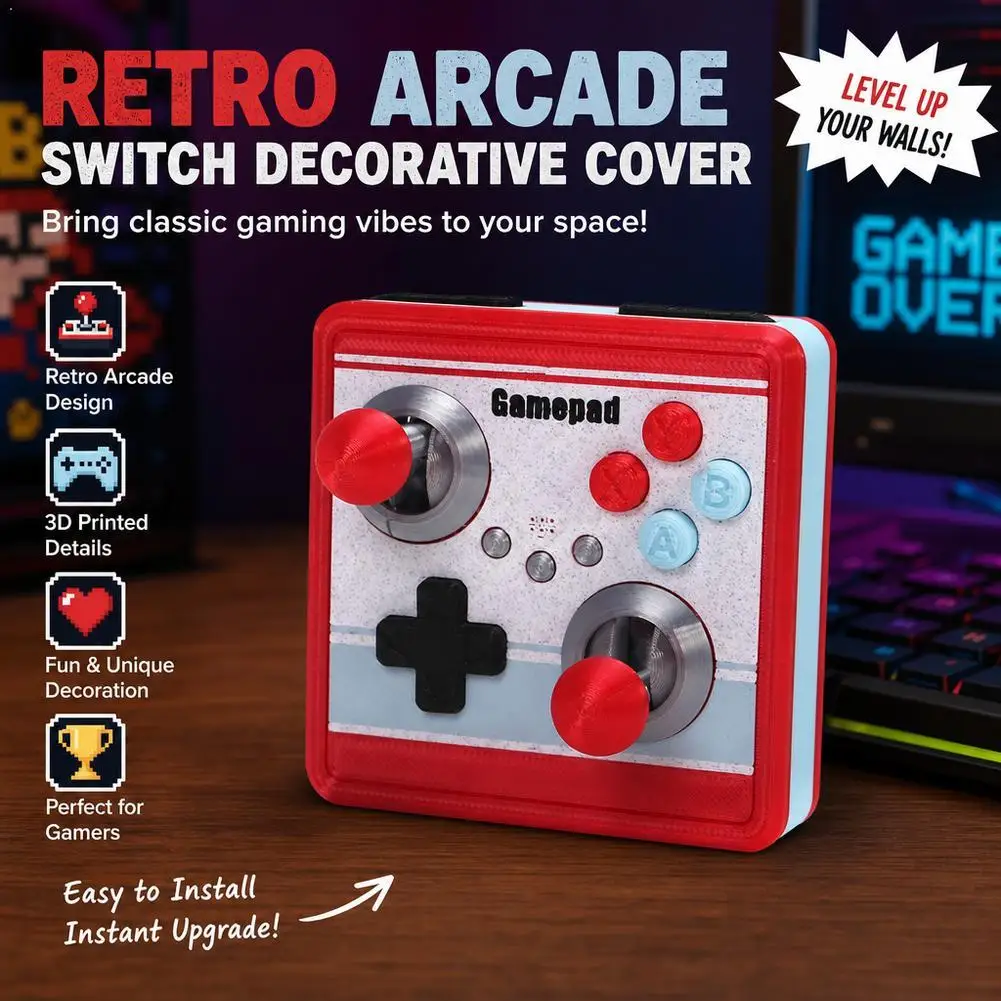 3D Printed Retro Arcade Switch Panel 86 Type Mini Joystick Fun Interactive Wall Ornament Light Switch Cover Home Game Room Decor