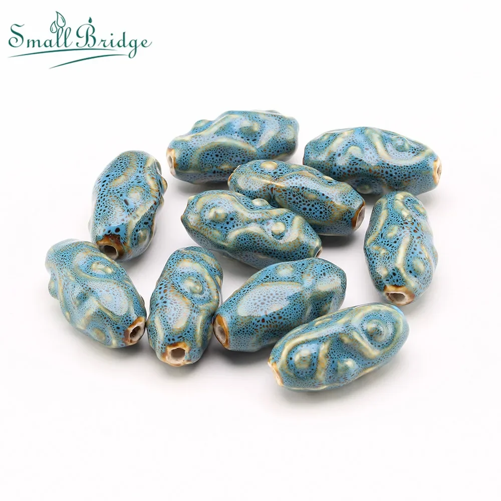 35mm 2pcs Pattern Oval Ceramic Beads Circular Cone Porcelain Beads Loose Spacer Beads for Jewelry Making DIY Bracelet Necklace