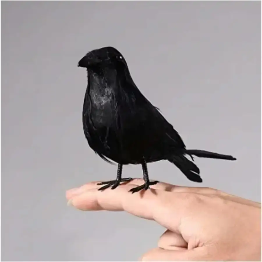 Black Raven Halloween Decoration Fake Crow Feather Bird Ornament Flocked Animal Prop For Haunted House Party Garden Spooky Decor