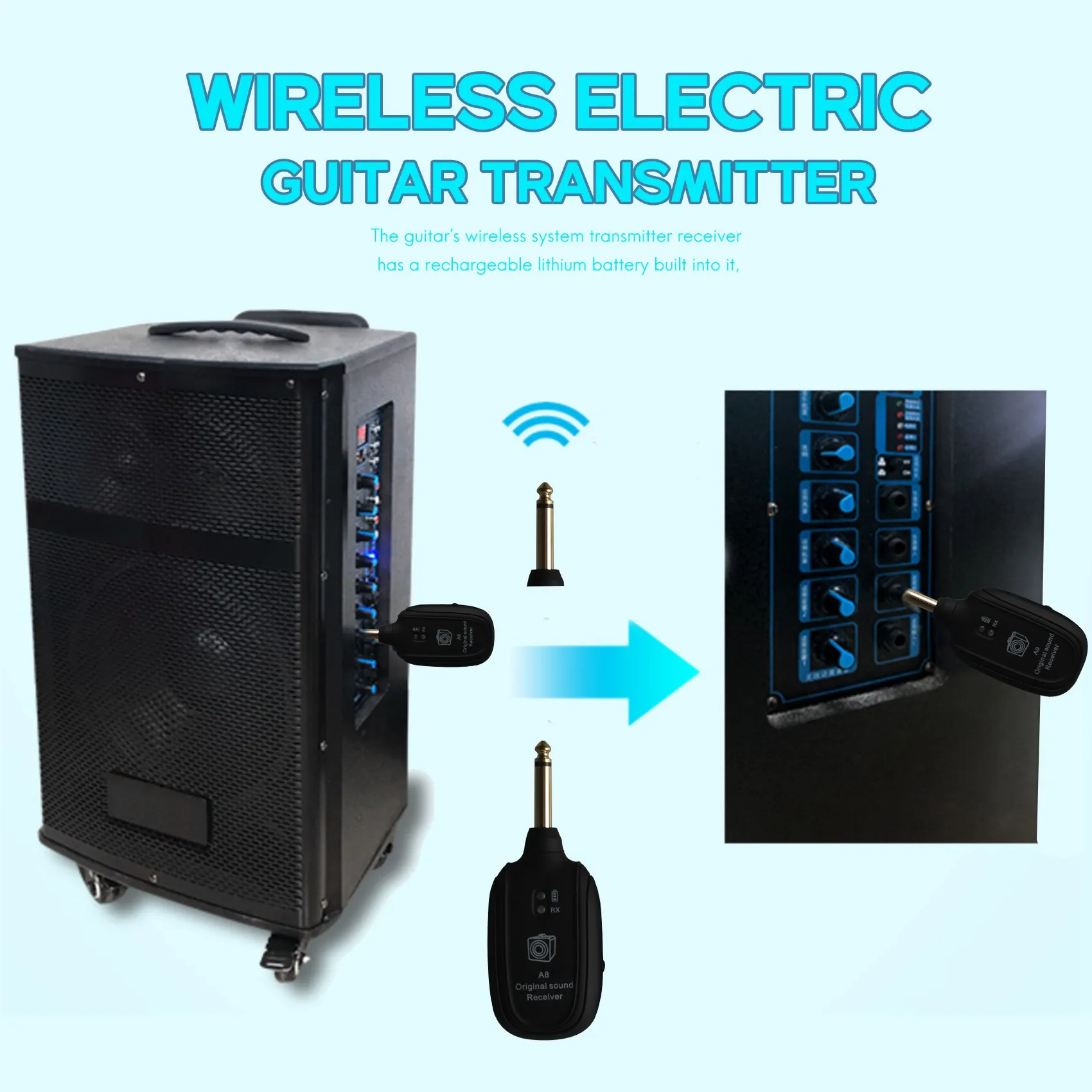 

AA85 UHF Guitar Wireless System Transmitter Receiver Built-in Rechargeable