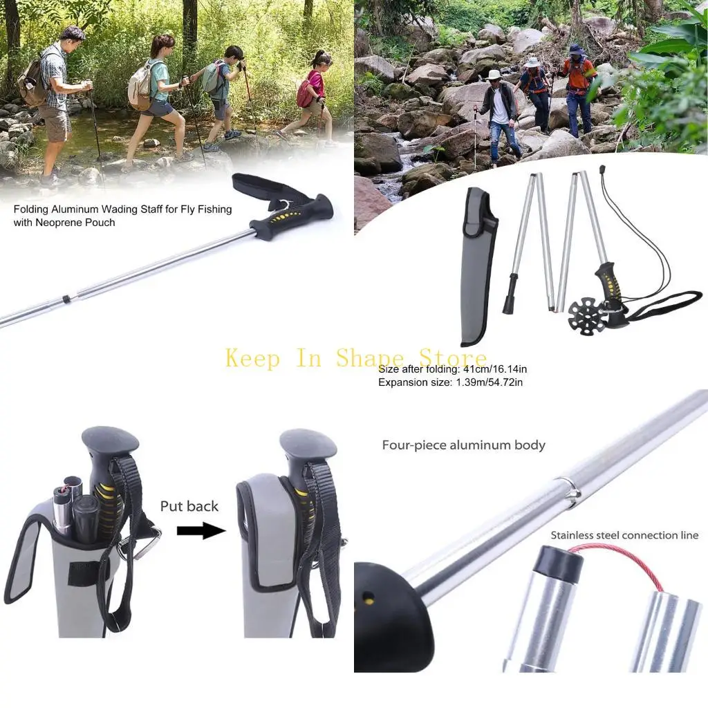 

U1JC Wading Rod Staff Folding Aluminum Alloy Fishing Hiking Part Outdoor