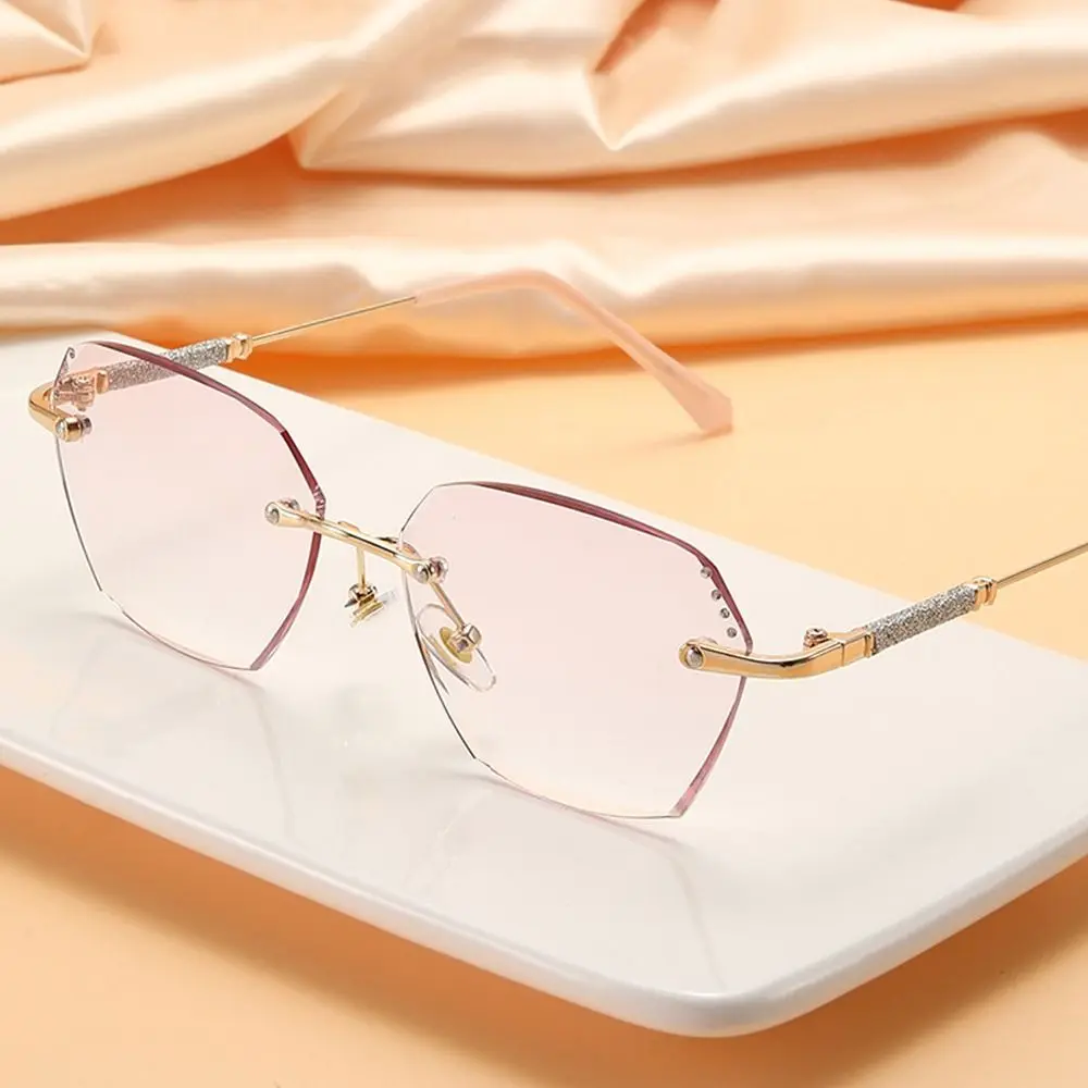 New Rimless Anti-Blue Light Reading Glasses Women Men Dimond Cutting Shiny Presbyopic Eyeglasses Polygon Hyperopia Eyewear