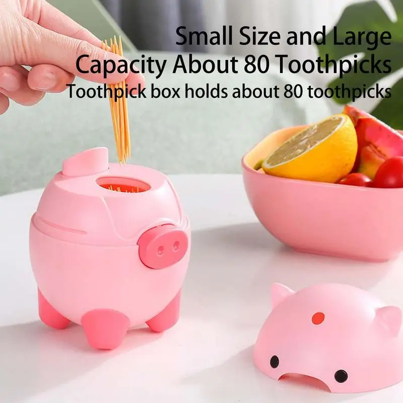 Pig Toothpick Dispenser Automatic Toothpick Dispenser Cute Pig Shape Pop-Up Toothpick Holder Fruit Pick Storage Box Container