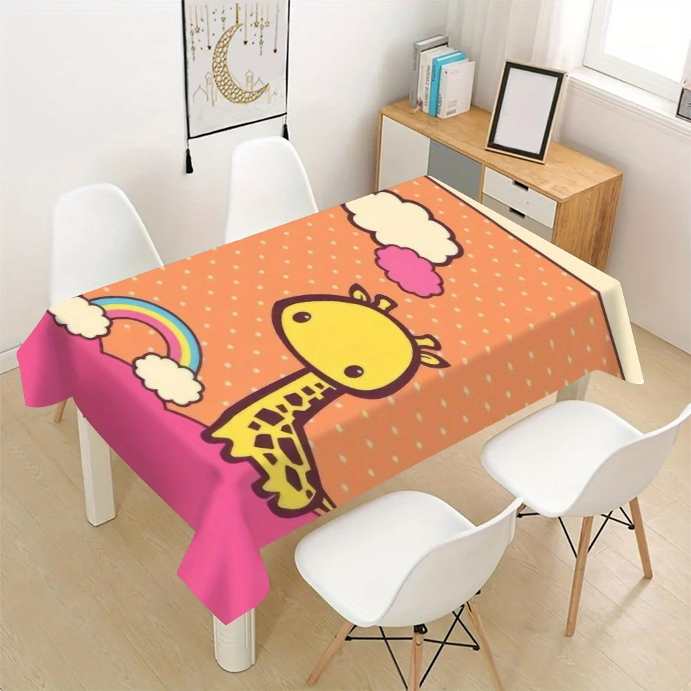 Cute Cartoon Rainbow Giraffe Kids Tablecloth Waterproof Picnic Blanket for Playroom Nursery Decor