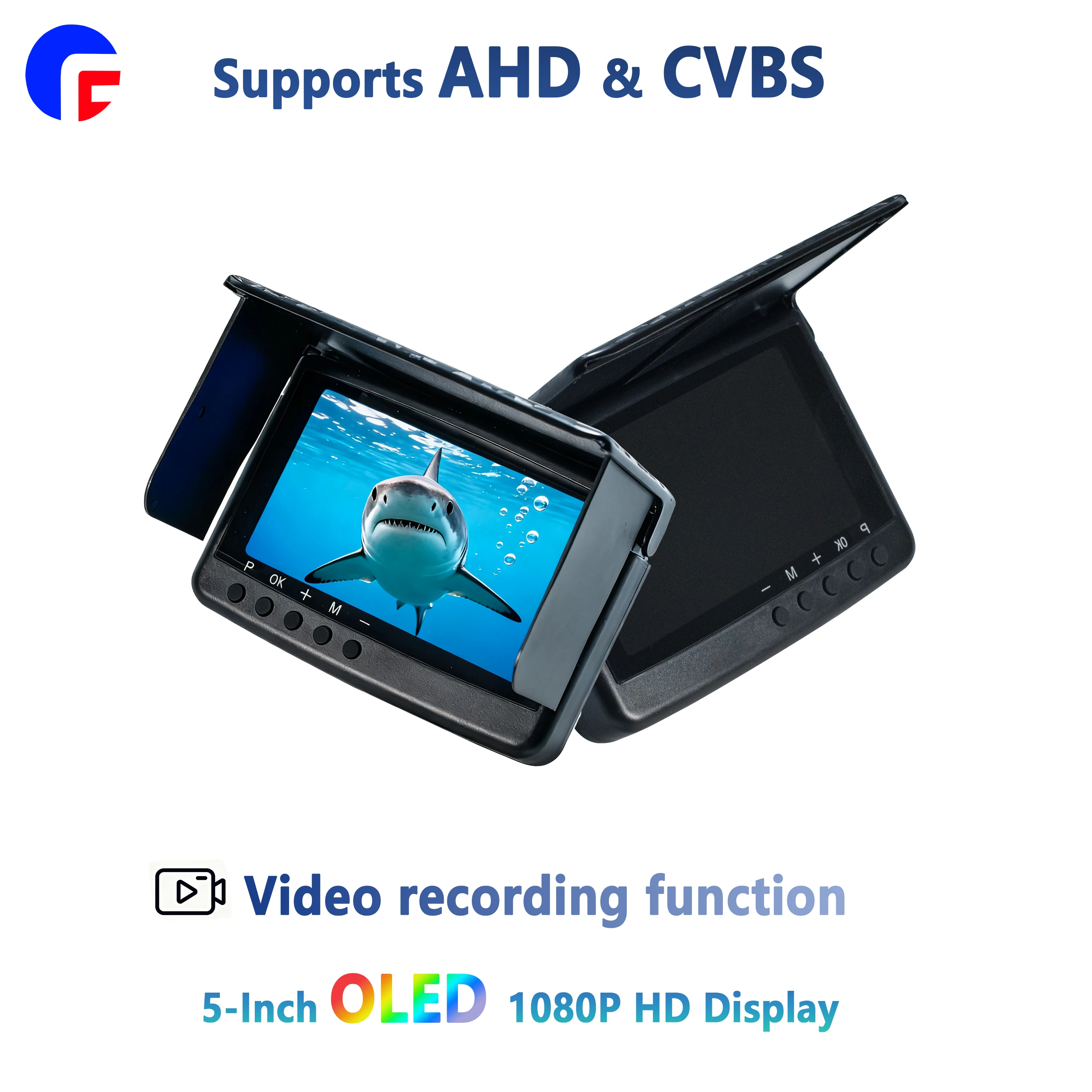 شاشة كاميرا الصيد تحت الماء OLED |   شاشة 5 بوصة 1080 بكسل عالية الدقة، إشارات مزدوجة AHD/CVBS، تسجيل فيديو، مقبس سماعة رأس 3.5 ملم