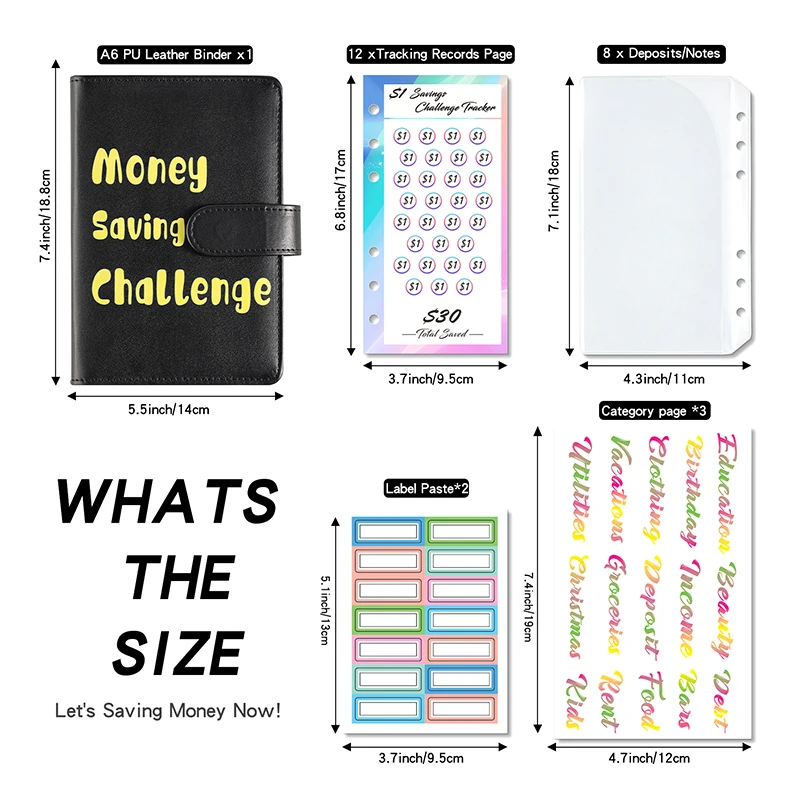 Envelope Savings Challenge A6 Loose-Leaf Binder Budget Binder With Cash Envelopes Money Organizer System