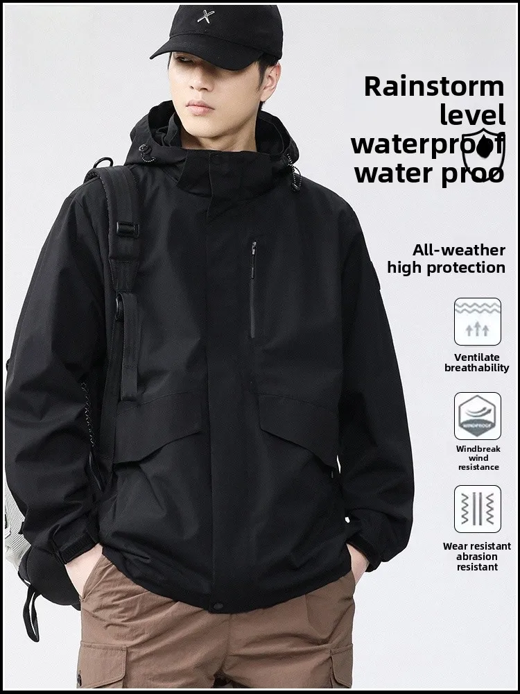 

Spring Autumn Men's Outdoor Climbing Jaet Waterproof Windproof Casual Workwear Polyester Nylon Cosite Fiber Zipper Closure