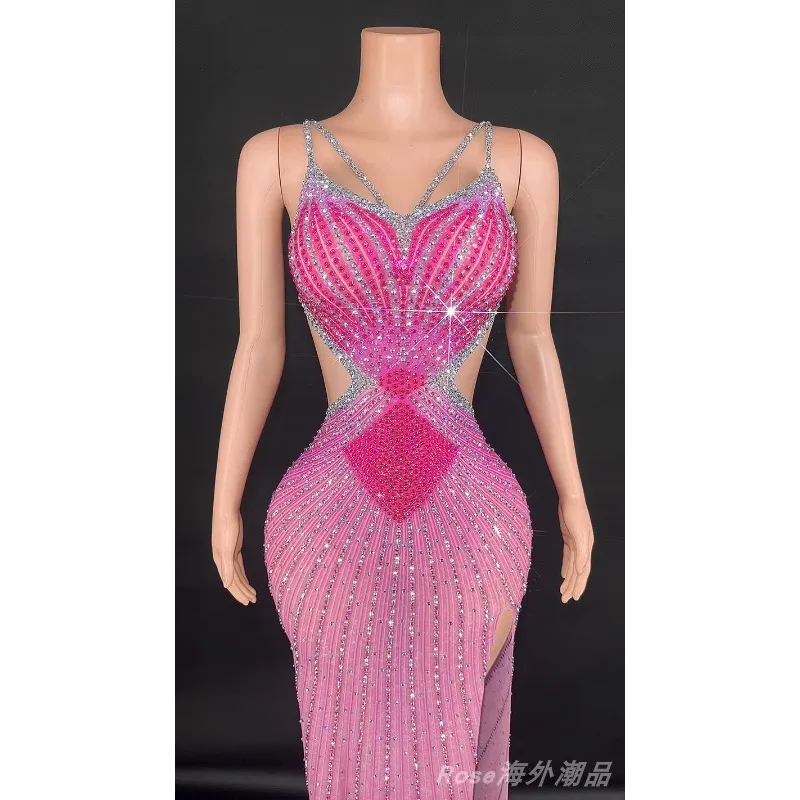 ที่กําหนดเอง International Miss Halo ประกวดความงามแต่งตัวเซ็กซี่ด้านข้างแยกคอนเสิร์ตนักร้องหญิง Belly STAGE Performance Dress