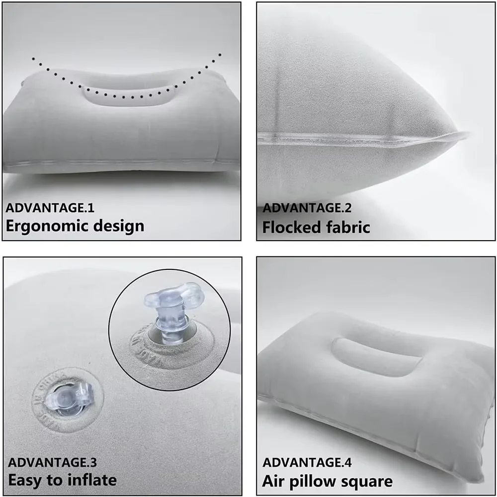 1 Pack Inflatable Pillow, Squared Ultralight Camping Travel Pillow Desk Rest Neck Support for Hiking Backpacking Office gallery 2