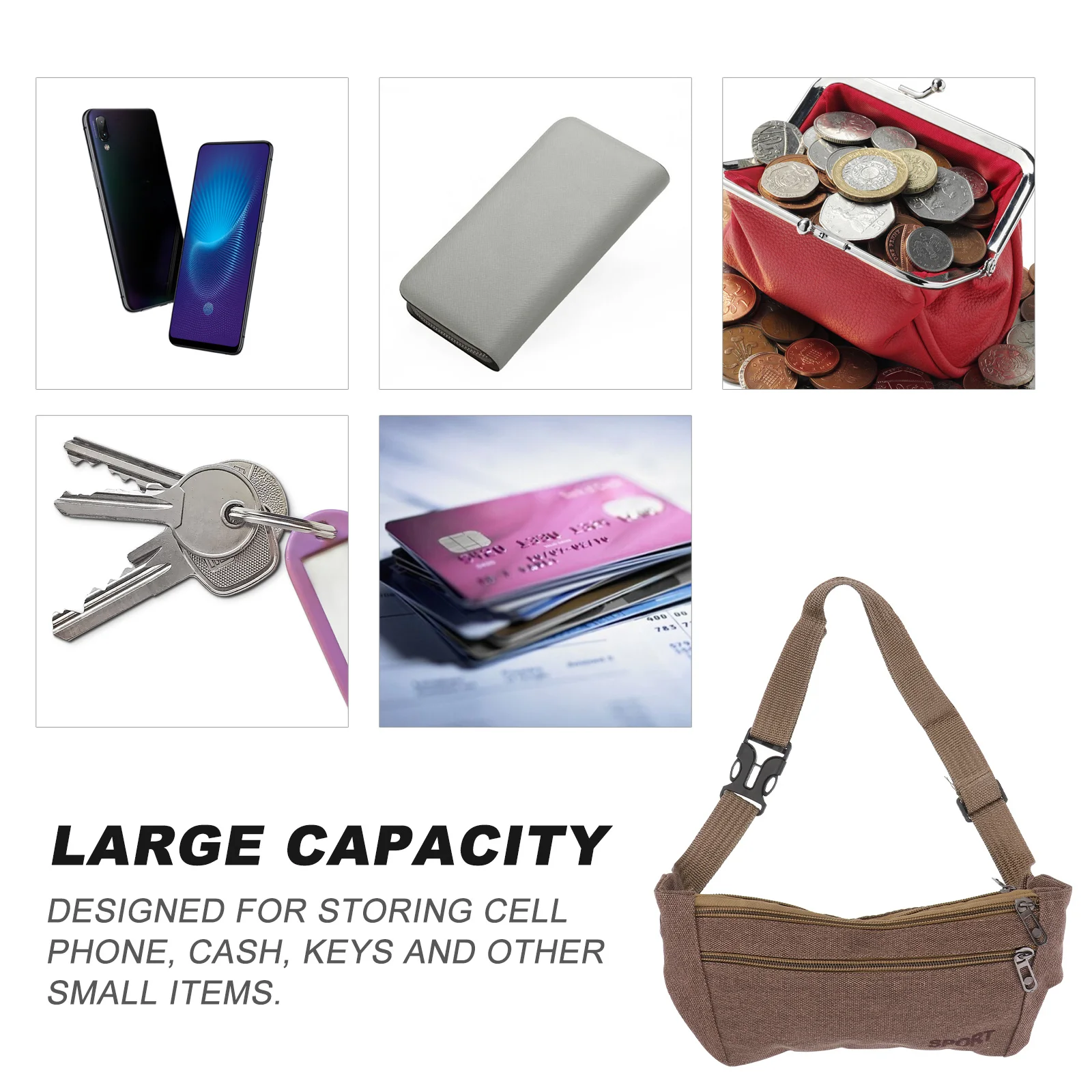 

Waterproof Sports Waist Pack Lightweight Canvas Durable Hiking Running Riding Pocket Adjustable Waistband Coffee