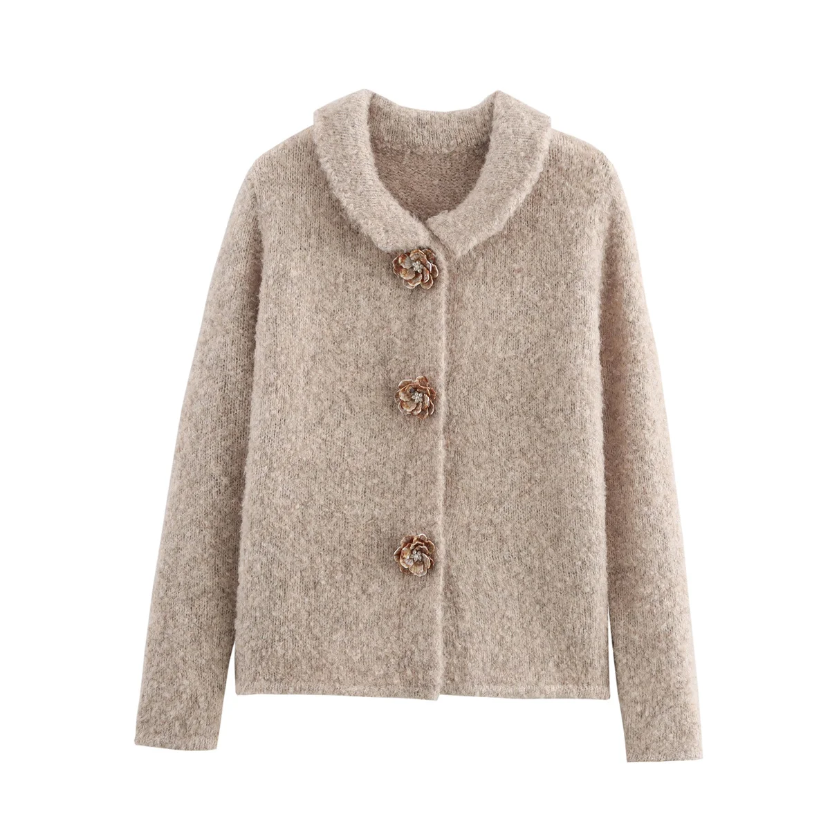 

UNIZERA женское вязаное пальто универсальное с цветочным принтом и пряжкой, однотонное зимнее новое вязаное пальто