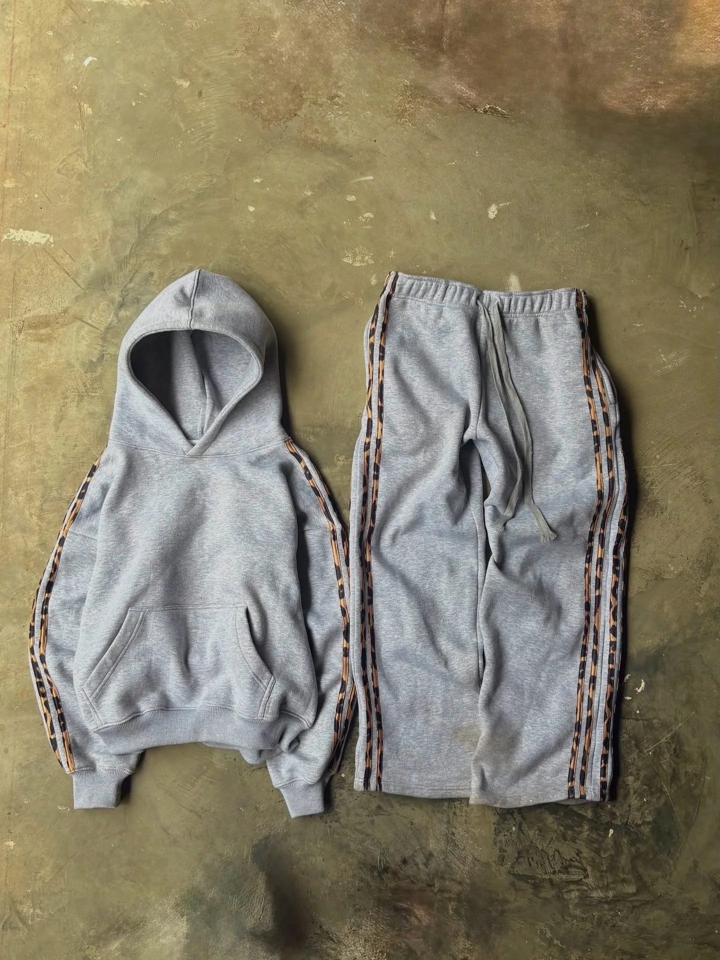 New street retro leopard print striped hooded sweatshirt pullover y2k loose casual men's and women's hoodie