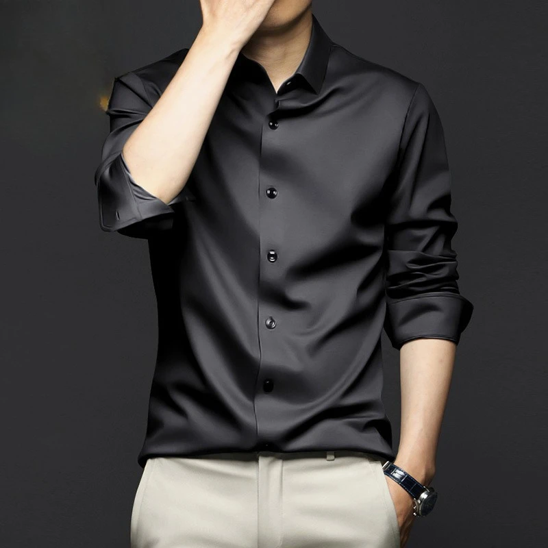 

Spring Autumn Mens Dress Shirt Wrinkle Free Non Iron Business Formal High End Black Shirt