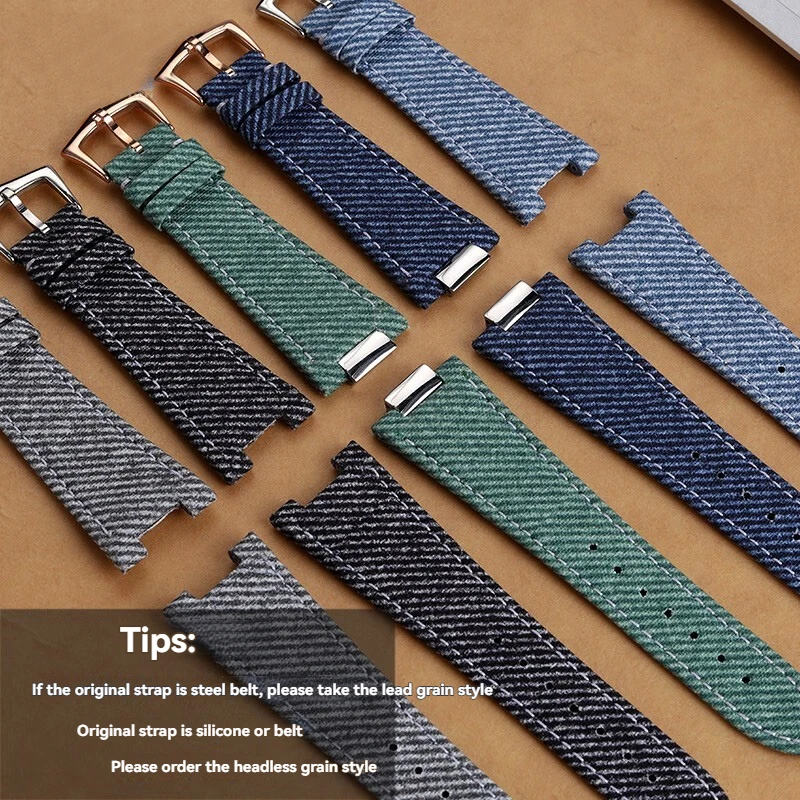 Cinturino per orologio in denim e pelle di vacchetta per Patek Philippe Nautilus 5711/5712 – Cinturino stile jeans alla moda azzurro/verde/grigio