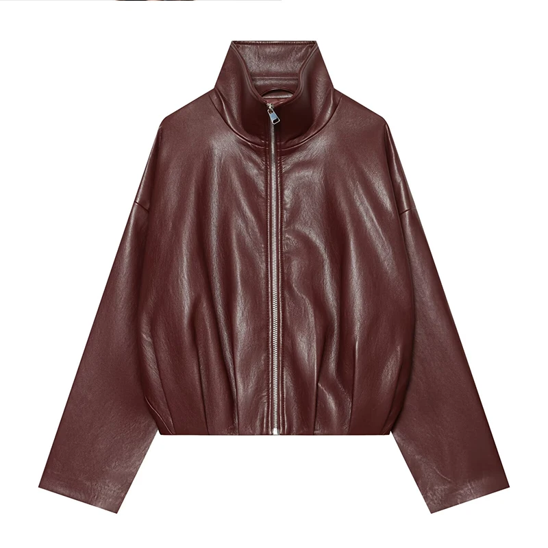 PU Leather Autumn Women's Jackets 2026 New Fashion Loose Turtleneck Warm Women's Coats & Jacket Fall Street Chic Youth Coats