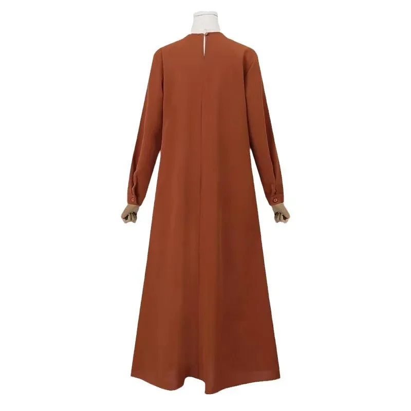 Abaya solta monocromática para mulheres, manga comprida, vestido casual muçulmano, roupa islâmica modesta, EID, Ramadã, elegante e simples