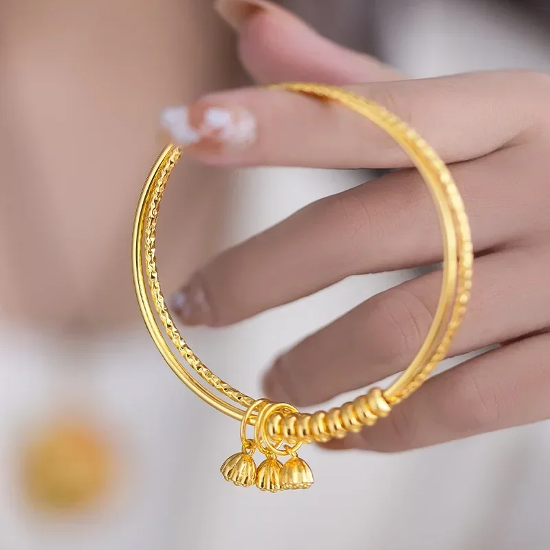 

9999 Real Gold 24K New Chinese Double Ring Abacus Bead Lotus Bracelet, Gold Niche Premium Double Ring Lotus Bracelet