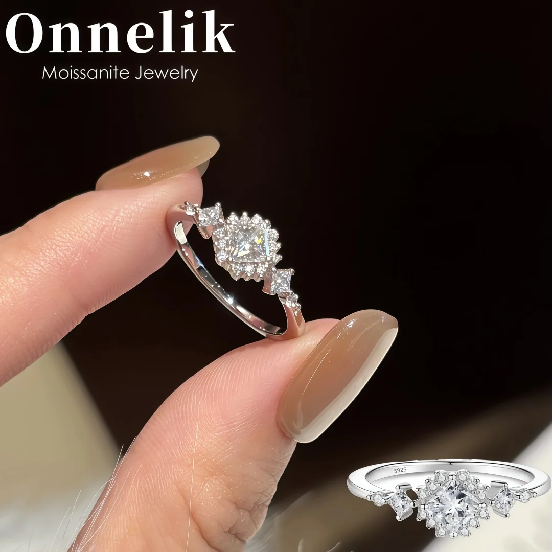 

Onnelik 6mm Princess Cut Light Luxury High Quality Moissanite Engagement Ring 925 Sterling Silver Exquisite Wedding Jewelry Gift
