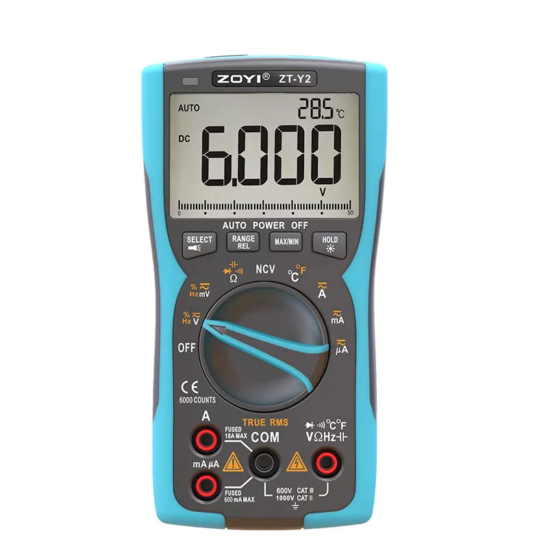 ZOYI ZY-Y2 Professionele Digitale Multimeter AC/DC Spanning Stroom NCV Capaciteit Weerstand Zoemer Hertz Meetinstrument