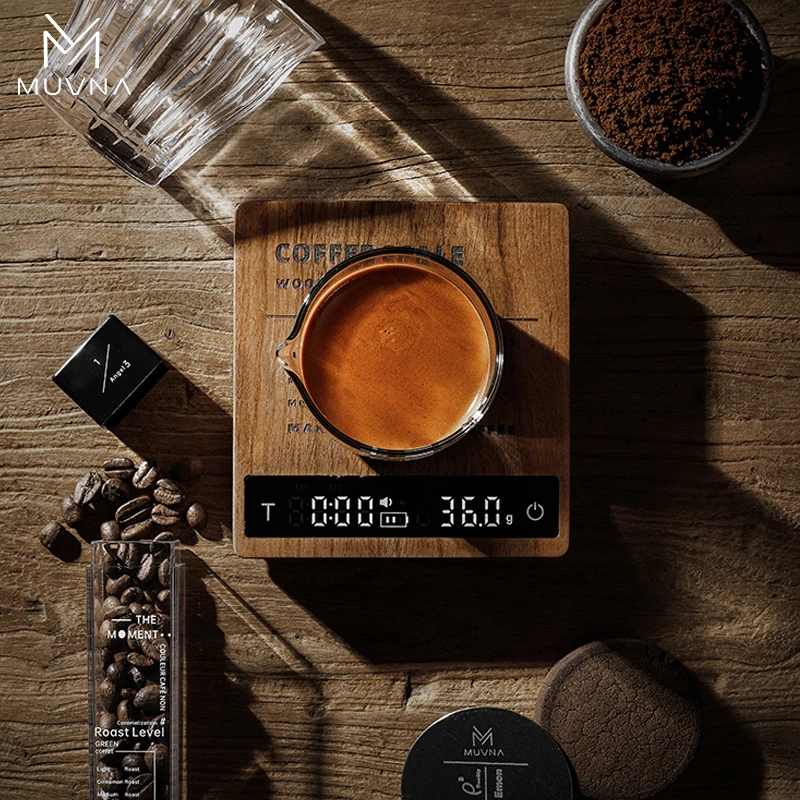 MUVNA Espresso Electronic scale for espresso coffee 0.1/grams of high-precision professional coffee electronic scale/solid wood