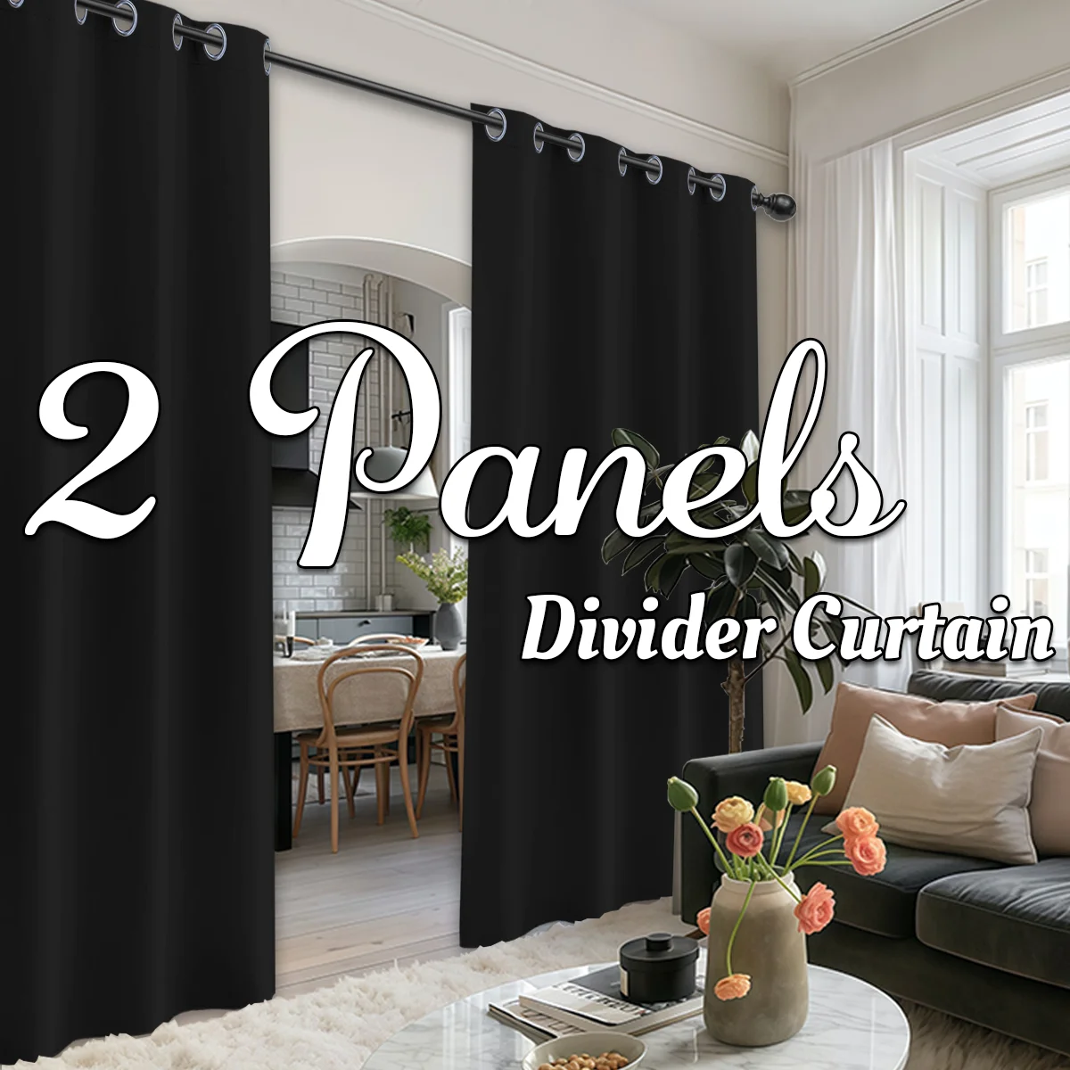 

2 PCS Divider Curtains with Grommet Top Blackout Patio Sliding Door Curtains for Living Room,Bedroom,French Door,Privacy Protect