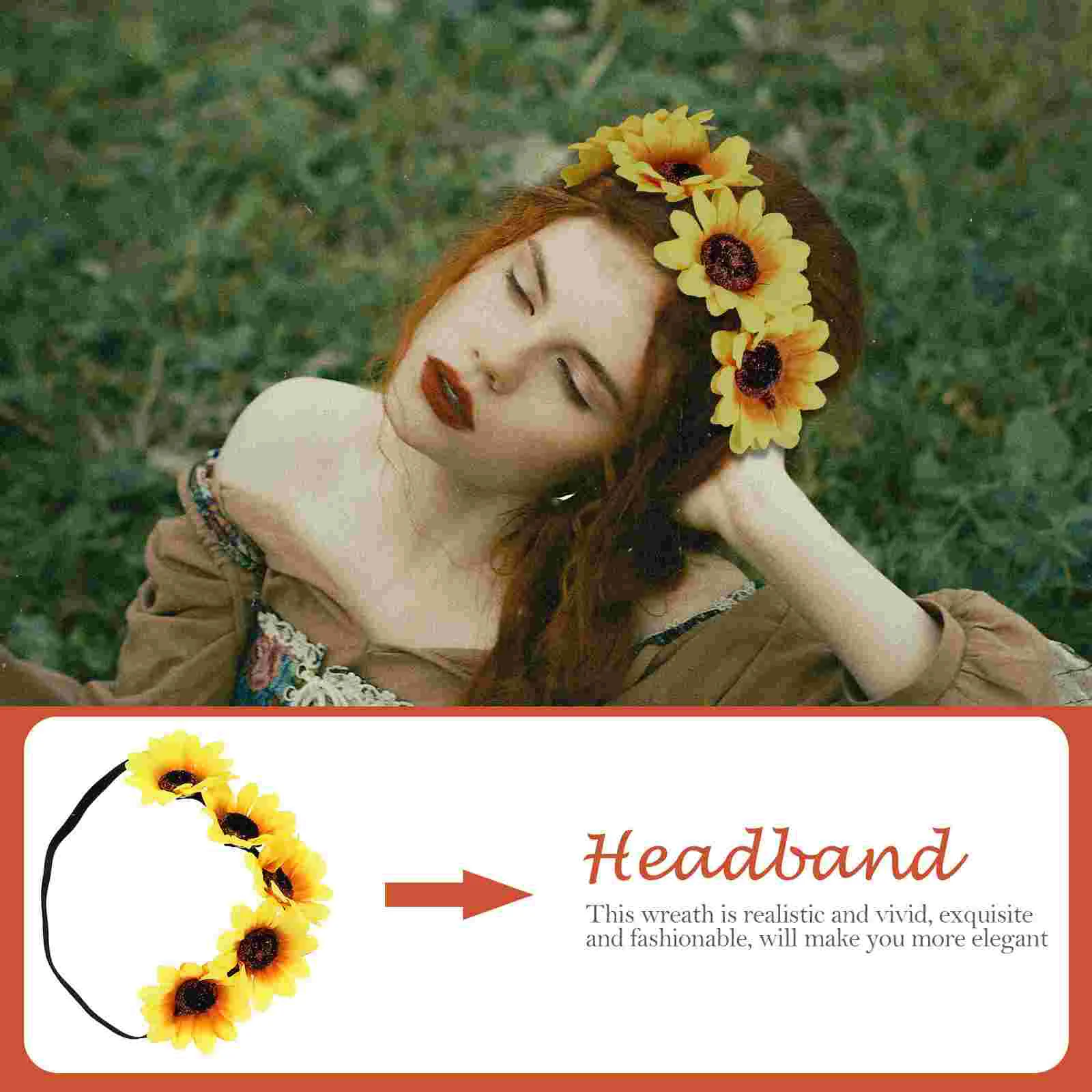 Diadema de flores para el sol, 2 piezas, Aro para el pelo, guirnalda Floral, tocado de Cosplay, corona, pañuelos, bufanda de decoración Hippie