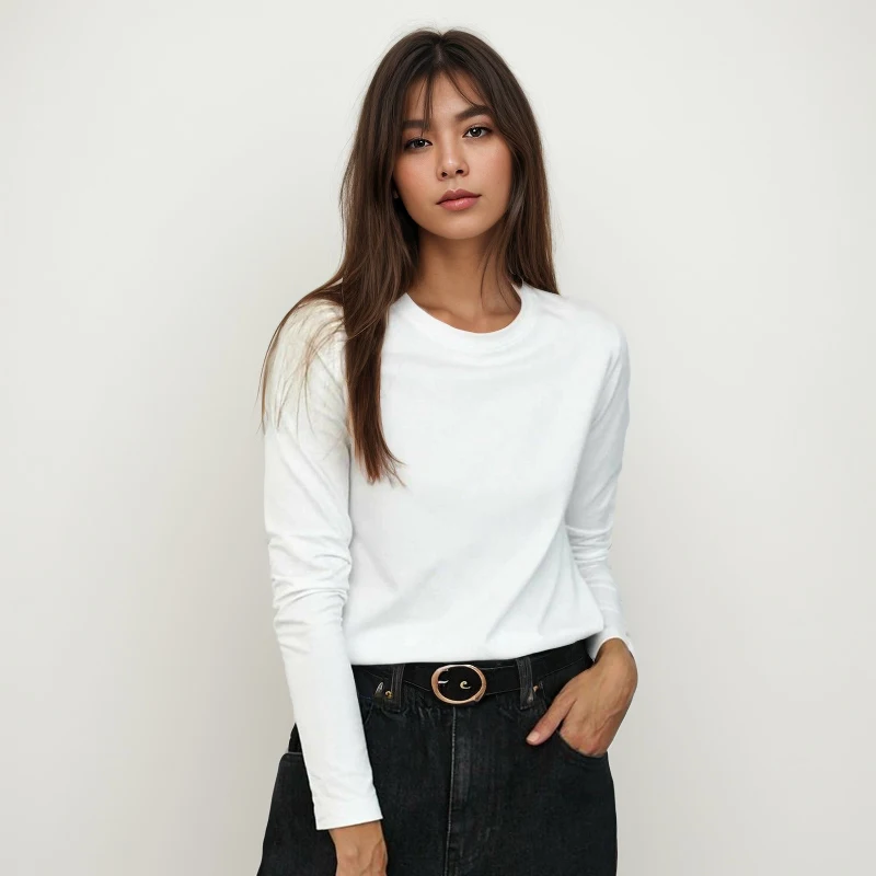 Cotton Long Sleeve Tops Solid Woman Clothing O-neck 220 Grams Heavy T-shirt Y2k Comfortable Casual Tee Fall Winter Shirt YH2531