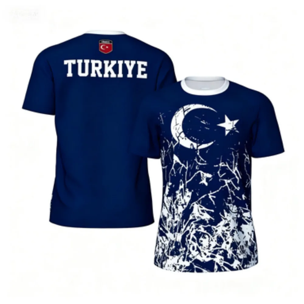 موضة Türkiye العلم كرة القدم تي شيرت الصيف عادية قمصان قصيرة الأكمام ثلاثية الأبعاد الطباعة تي شيرت رياضي فضفاض الشارع سريعة الجافة