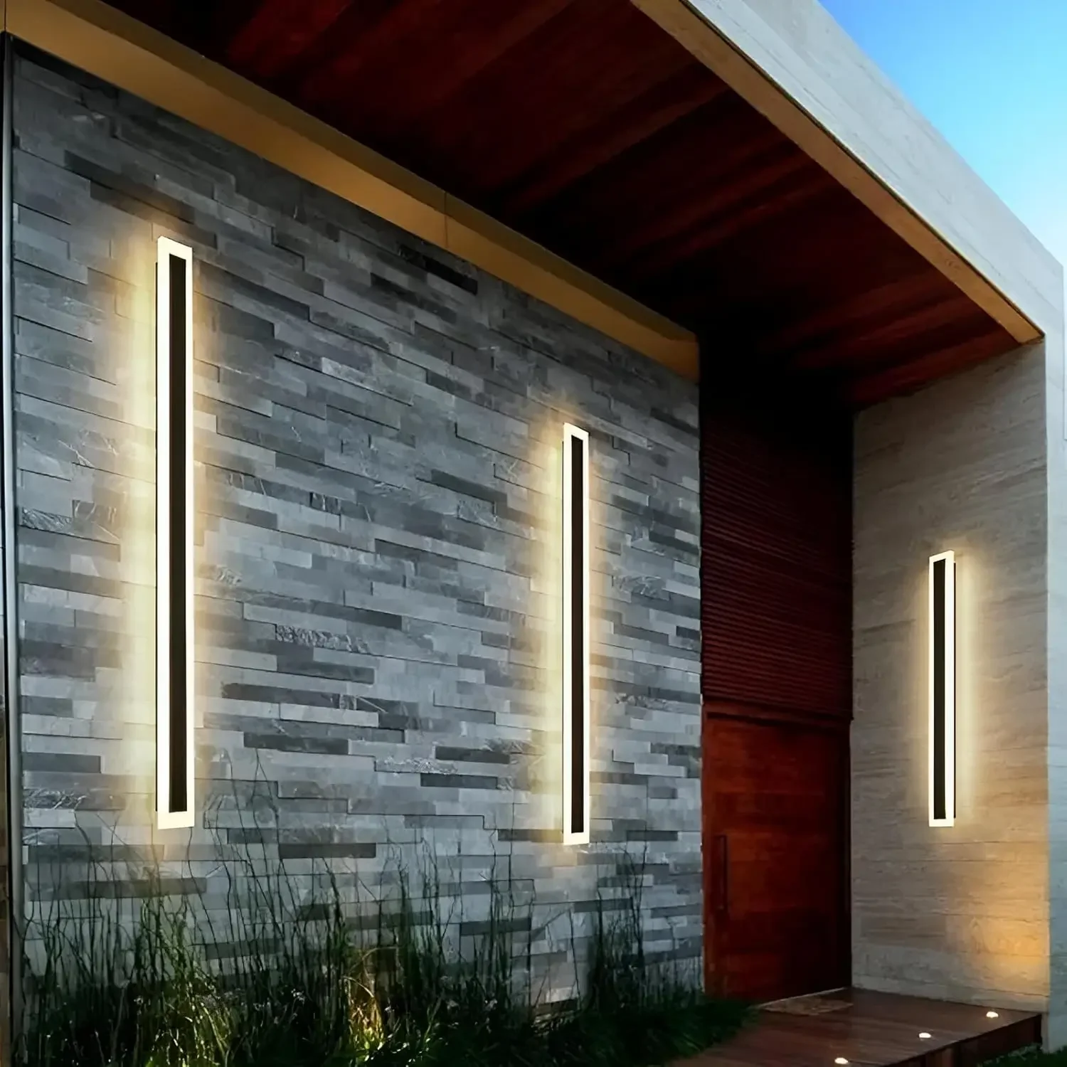 مصباح حائط طويل LED خارجي خارجي مقاوم للماء باللونين الأسود والأبيض لتصميم شريط طويل لشرفة المرآب #2
