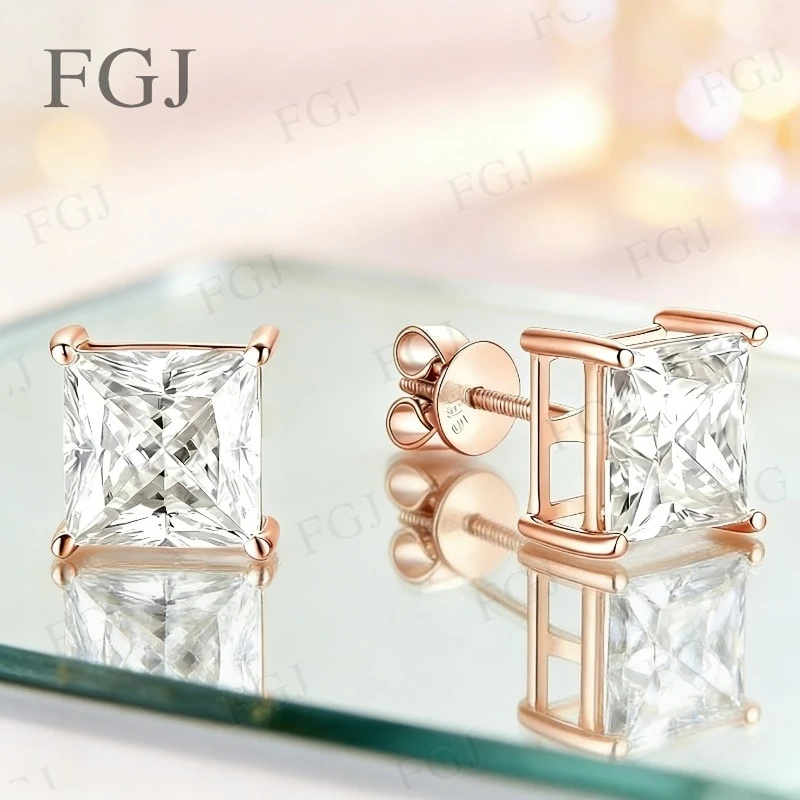 

Moissanite Earrings S925 10K 14K 18K Gold Plated Princess Cut 1CT/3CT/6CT Luxury Jewelry For Women Anniversary Dating Gifts