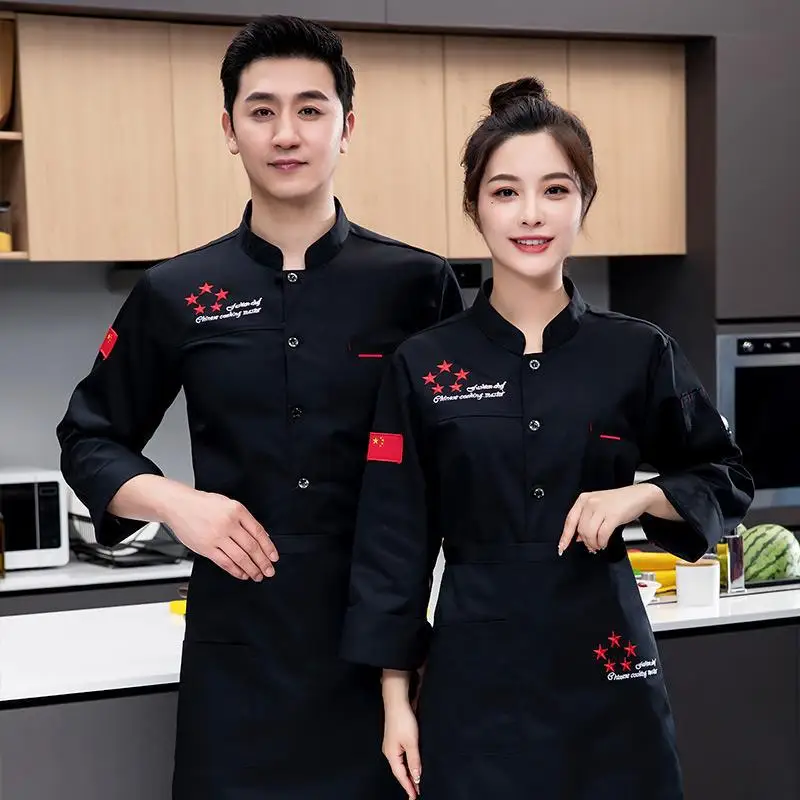 Hotel Chef Overalls Long Autumn Winter Clothes Restaurant Rear Kitchen Clothing Men's and Women's Sleeve W