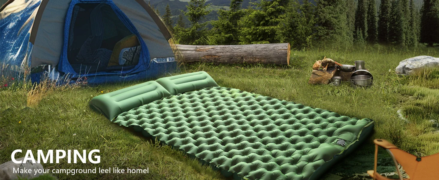 Doppelte aufblasbare Matratze mit integrierter Kissenpumpe, Outdoor-Isomatte, Camping-Luftmatte für Reisen, Rucksackreisen, Wandern – Detail 6