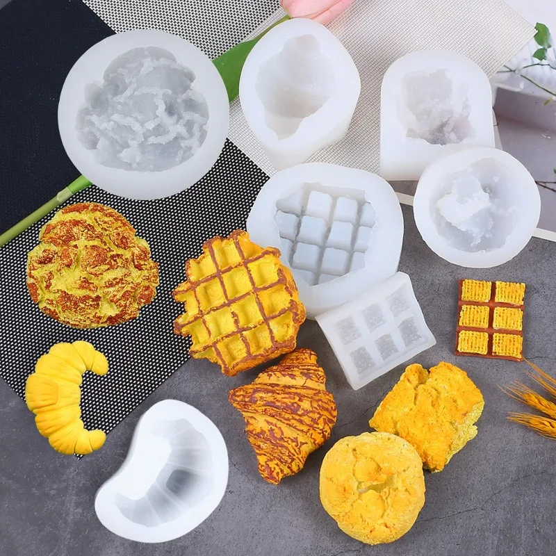 Bread Cake Silicone Mold Waffle Croissant Toast Snack Baking Resin Mold DIY Craft Soap Aromatherapy Candle Making Mould