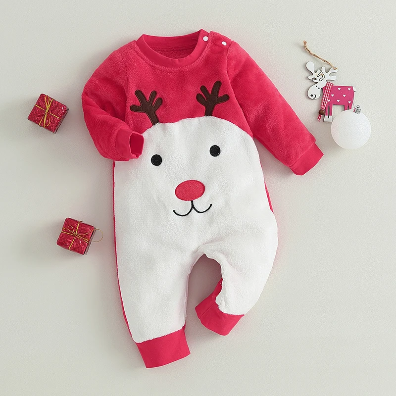 

Infant Christmas Reindeer Romper with Matching Hat and Socks Set for Newborn Baby Boys and Girls Festive Outfit