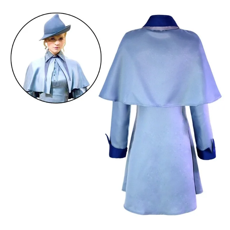 Wizard School Cosplay Costumes Halloween Witch Fleur Isabelle Delacour Beauxbaton Magic Cloak Hat School Uniform Carnival Party