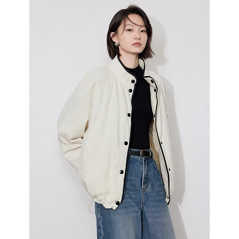 TOYOUTH Women Thick Cotton Coat 2024 Winter Long Sleeve Lapel Collar Contrasting Color Splicing Elegant Outwear Jacket Coat