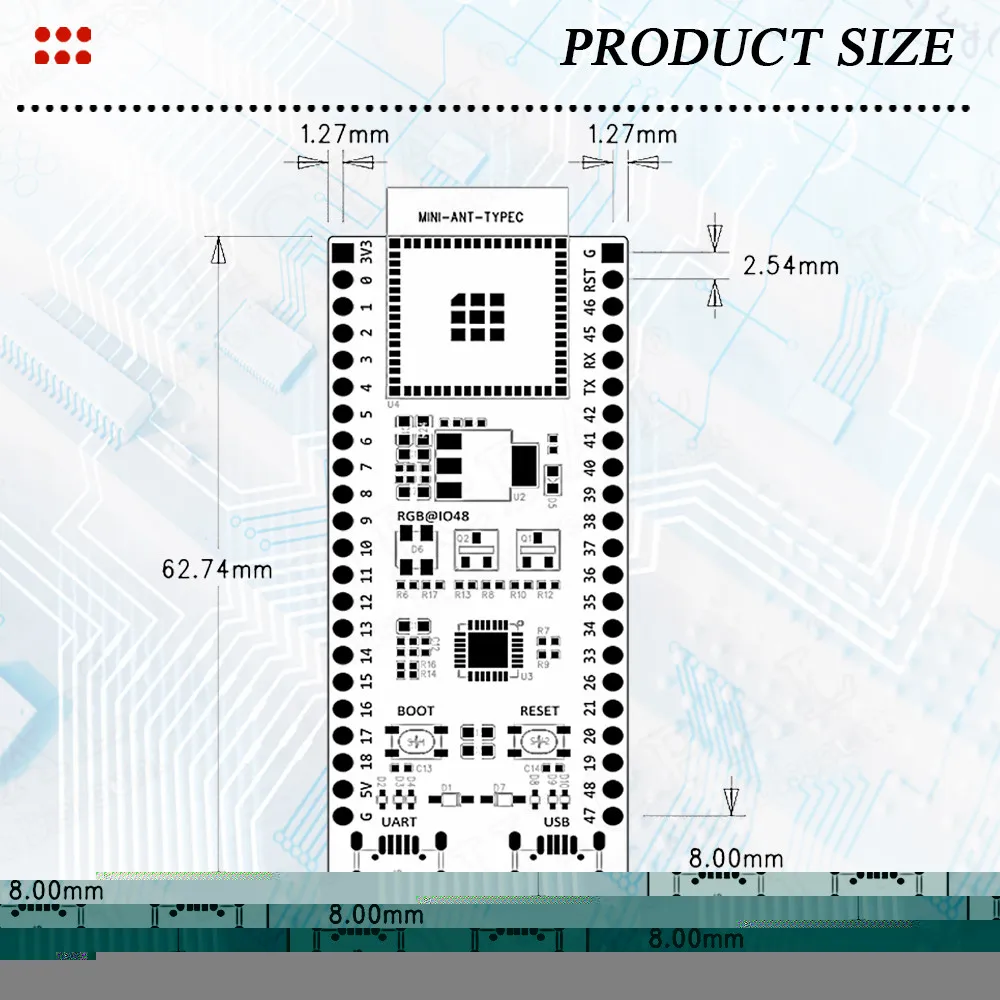 ESP32-S3-DevKitC-1 Development Board BT 2.4G Wifi Module for Arduino 8MB PSRAM 16MB FLASH N16R8 44Pin CP2102 Type-C ESP32 S3