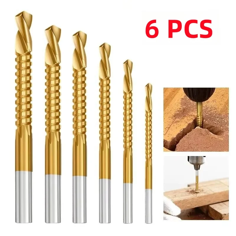 Conjunto de brocas helicoidais hss, 6 peças, broca revestida de titânio, 3-8mm, ranhura serrilhada, espiral, serrilhada, serra irregular, brocas compostas