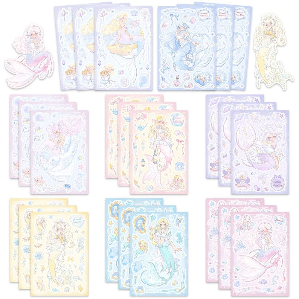 32Sheets The Mermaid Princess's Dream DIY Puzzle Stickers Cartoon Face Assemble Stickers Laptop Luggage Phone Girls Teen Toys