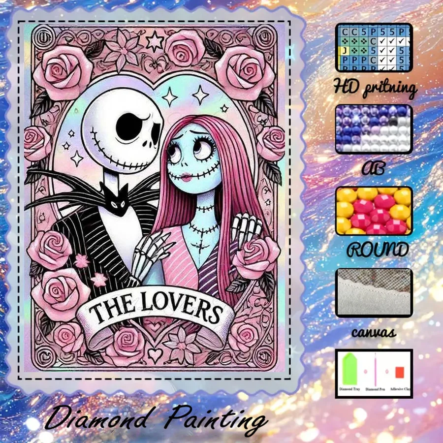 1 Stück - Potdemiel-5D-DIY - Beflockter Stoff - Spezialbohrer - Diamantmalerei-Set - Totenkopf-Paar - Diamantkunst