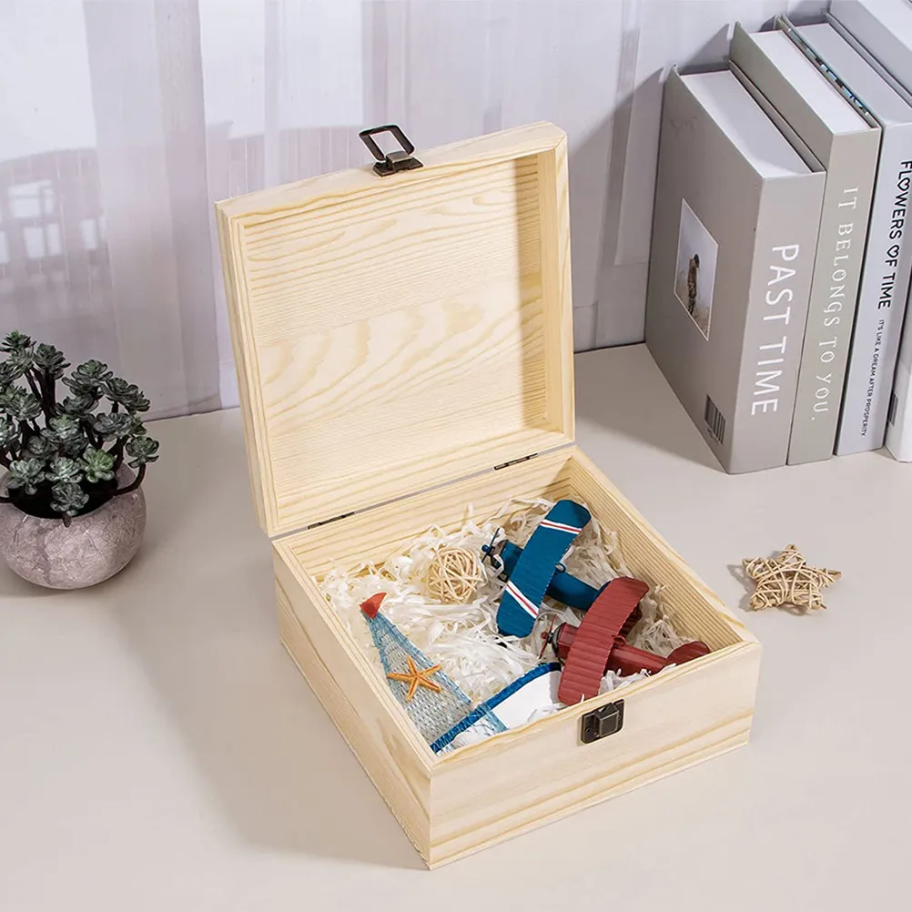 

Необработанный деревянный ящик для хранения, органайзер для украшений своими руками с откидной крышкой на защелках для колец, часов, серег