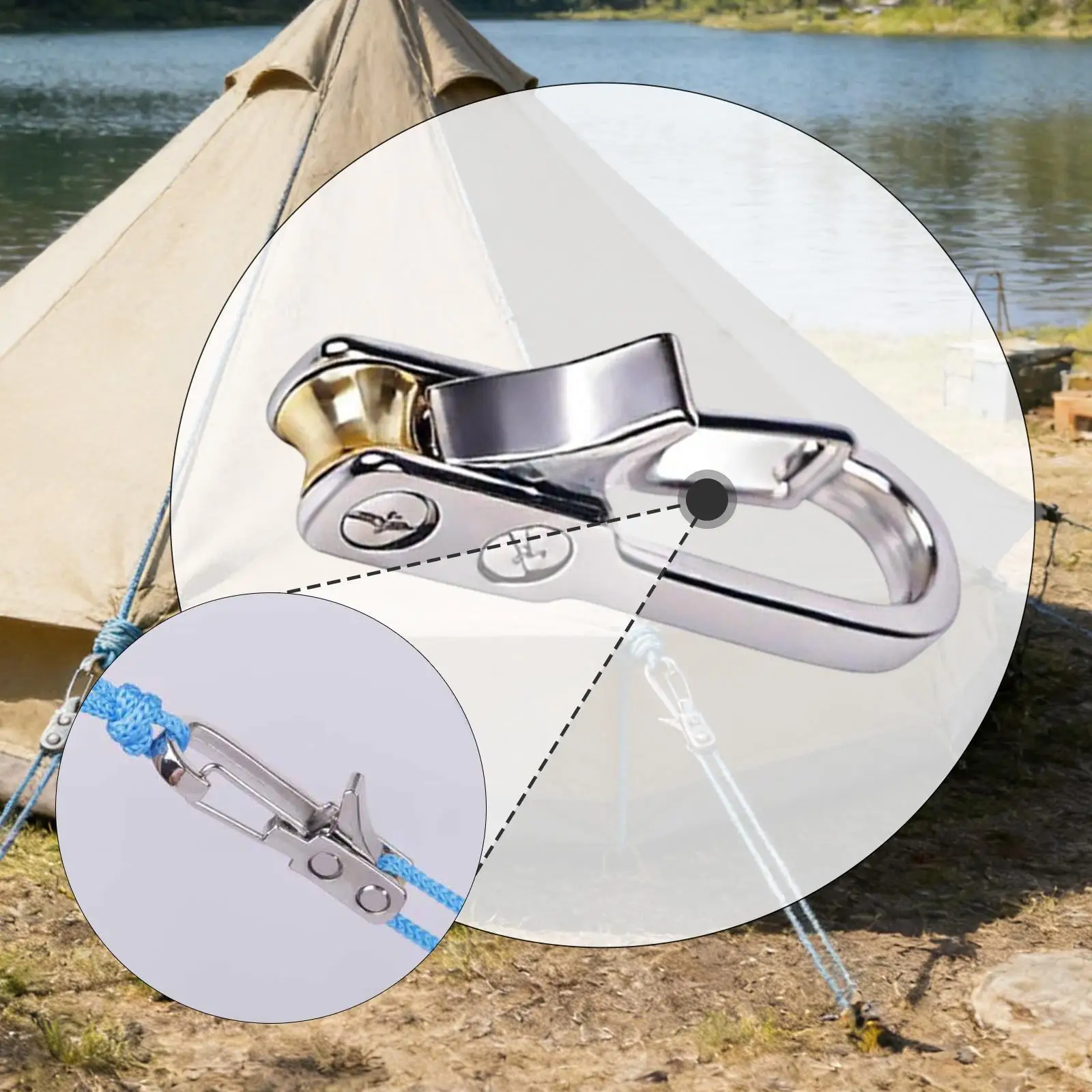 Compact Zinc Alloy Rope Roller Tensioner Adjustable Rope Stretching Tool for Camping Boating Home Storage Use